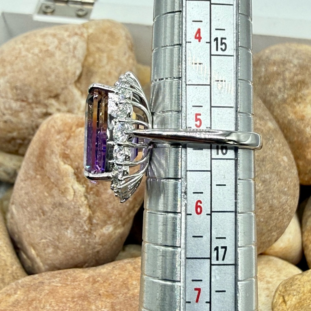 10.6ctw Ametrine Moissanite Halo Ring 925 Sz 5 Statement Ring Cocktail Luxury - Picture 12 of 16